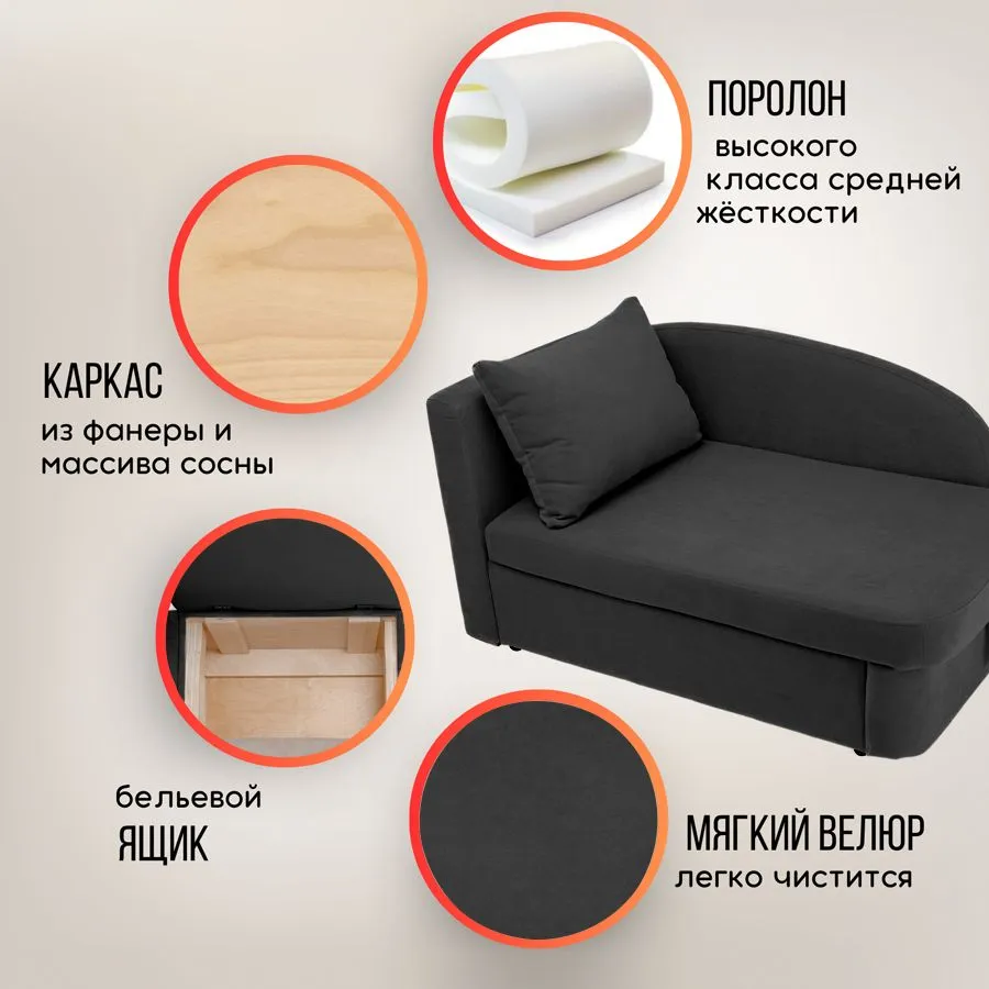 Диван-кровать левая 1050 графит Brendoss в Богдановиче - bogdanovich.mebel-e96.ru