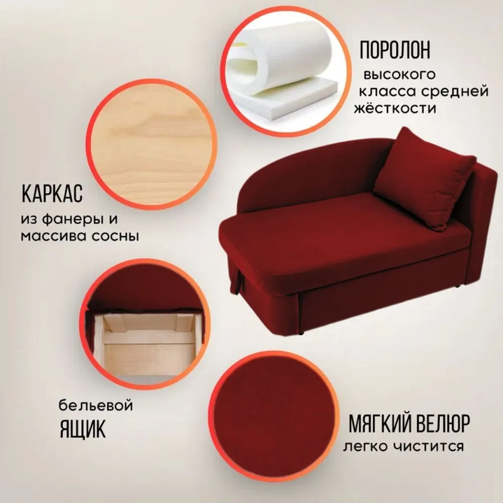 Диван-кровать правая 1050 бордовый Brendoss в Богдановиче - bogdanovich.mebel-e96.ru