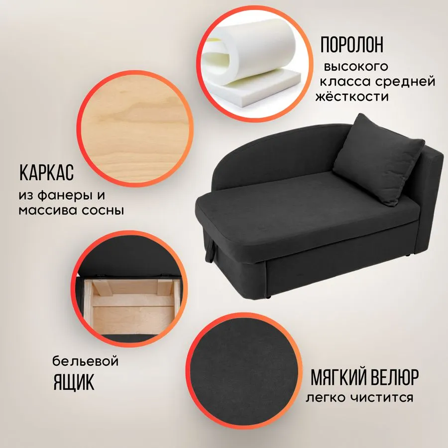 Диван-кровать правая 1050 графит Brendoss в Богдановиче - bogdanovich.mebel-e96.ru