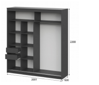 Шкаф-купе ШКП-3 2000 мм графит (СВ) в Богдановиче - bogdanovich.mebel-e96.ru