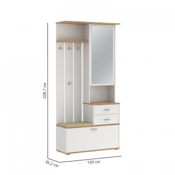 Шкаф для прихожей 65.08 Антре с зеркалом вотан/белый (Олмеко) в Богдановиче - bogdanovich.mebel-e96.ru