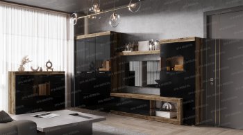 Стенка Бастон+шкаф черный (Эра) в Богдановиче - bogdanovich.mebel-e96.ru