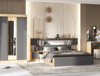 Спальный гарнитур Бася крафт/графит (Миф) в Богдановиче - bogdanovich.mebel-e96.ru