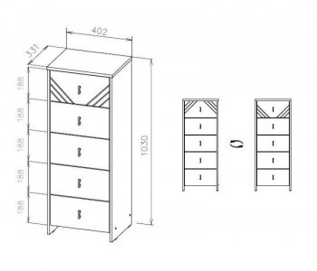 Комод (5 ящиков) Байкал Графит/Дуб золотой (СВ) в Богдановиче - bogdanovich.mebel-e96.ru