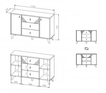 Комод 3 ящ. двухств. Байкал Графит/Дуб золотой (СВ) в Богдановиче - bogdanovich.mebel-e96.ru