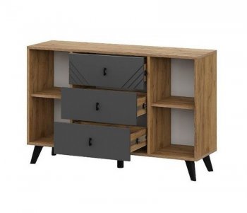 Комод 3 ящ. двухств. Байкал Графит/Дуб золотой (СВ) в Богдановиче - bogdanovich.mebel-e96.ru