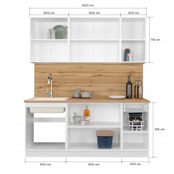 КУхонный гарнитур Эстетик 1800 мм белый (Сурская) в Богдановиче - bogdanovich.mebel-e96.ru