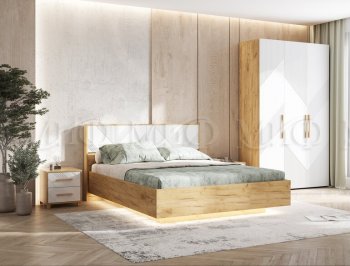 Кровать парящая Ирис крафт/белый с подсветкой (Миф) в Богдановиче - bogdanovich.mebel-e96.ru