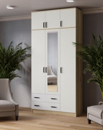 Шкаф Лагуна с антресолью с зеркалом делано/белый (Текс) в Богдановиче - bogdanovich.mebel-e96.ru