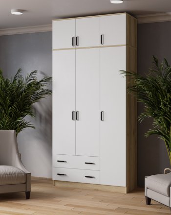 Шкаф Лагуна с антресолью делано/белый (Текс) в Богдановиче - bogdanovich.mebel-e96.ru