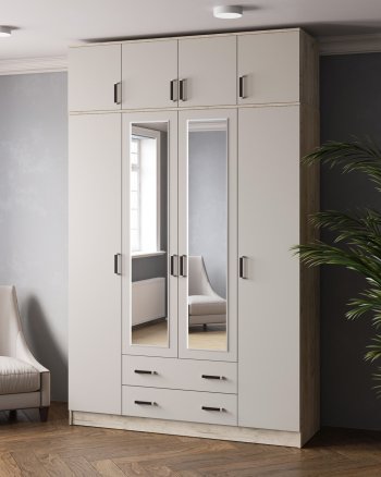 Шкаф 1600 мм Лагуна с антресолью крафт серый/кашемир (Текс) в Богдановиче - bogdanovich.mebel-e96.ru