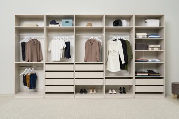 Гардеробная/шкаф 4000 мм Ларго №1 открытая Кашемир (Миф) в Богдановиче - bogdanovich.mebel-e96.ru