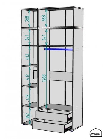 Шкаф с антресолью 1200 мм Linnea MHR-3A-2 2450х1200х510 (ДВ-М 11.1.25) в Богдановиче - bogdanovich.mebel-e96.ru