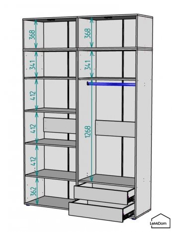Шкаф с антресолью 1600 мм Linnea MHR-4A-2 2450х1600х510 (ДВ-М 11.1.25) в Богдановиче - bogdanovich.mebel-e96.ru