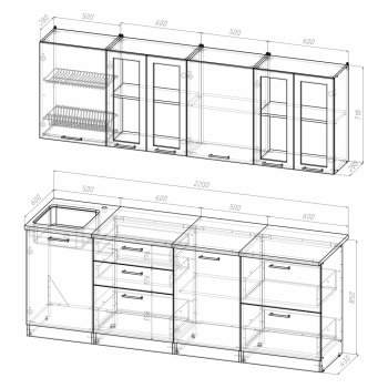 Кухонный гарнитур Лира компакт 2200 мм (Герда) в Богдановиче - bogdanovich.mebel-e96.ru