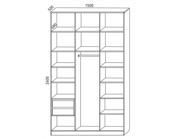 Шкаф распашной 1500 мм М6-3.3 Б+П+Б 150 + ящики + антресоль (М6) в Богдановиче - bogdanovich.mebel-e96.ru