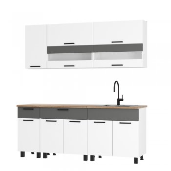 Кухонный гарнитур Монтана 2000 мм белый/графит (БТС) в Богдановиче - bogdanovich.mebel-e96.ru