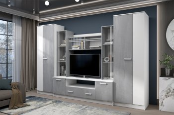 Стенка Николь-2 белый/бетонный камень(Зарон) в Богдановиче - bogdanovich.mebel-e96.ru