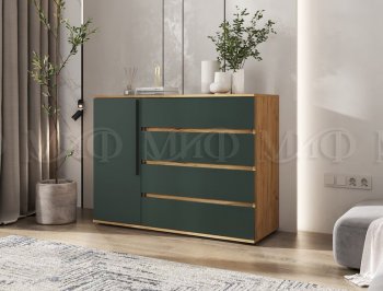 Комод 1 дверь 4 ящика (1200) Норд, крафт/изумруд (Миф) в Богдановиче - bogdanovich.mebel-e96.ru
