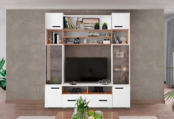 Мини-стенка ОГЦС-1 Оскар-18 белый/золотой (Текс) в Богдановиче - bogdanovich.mebel-e96.ru