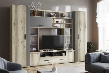 Гостиная Оскар-18-2 дуб делано/графит (Текс) в Богдановиче - bogdanovich.mebel-e96.ru