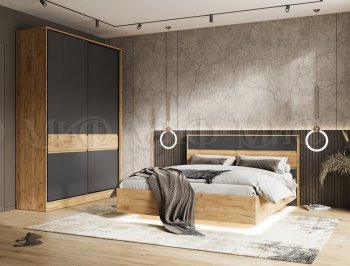 Кровать парящая Роджина с подсветкой, крафт/графит (Миф) в Богдановиче - bogdanovich.mebel-e96.ru