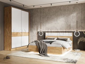 Кровать парящая Роджина с подсветкой, крафт/белый (Миф) в Богдановиче - bogdanovich.mebel-e96.ru