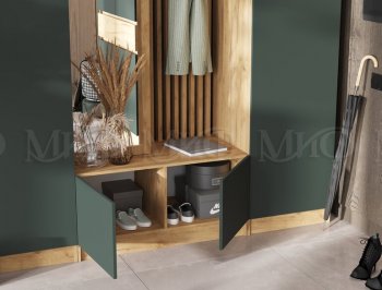 Прихожая Роджина крафт/изумруд, модульная (Миф) в Богдановиче - bogdanovich.mebel-e96.ru