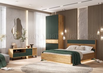 Спальный гарнитур Роджина крафт/изумрудный, модульный (Миф) в Богдановиче - bogdanovich.mebel-e96.ru