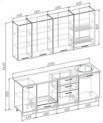 Кухонный гарнитур Руанда 2200 мм (Санвут) в Богдановиче - bogdanovich.mebel-e96.ru