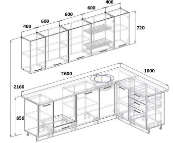 Угловой кухонный гарнитур Элеганция 2600*1600 мм Sanvut в Богдановиче - bogdanovich.mebel-e96.ru