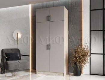 Шкаф 900 мм 2-х ств. штанга+полка дуб крафт серый/кашемир (Миф) в Богдановиче - bogdanovich.mebel-e96.ru