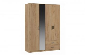 Шкаф 1500 мм  4-х ств. с зеркалом 2 ящ. SVETLANA LOFT, дуб золотой (Генезис) в Богдановиче - bogdanovich.mebel-e96.ru