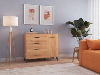 Комод-Тумба (1дв,4ящ) SVETLANA LOFT, дуб золотой (Генезис) в Богдановиче - bogdanovich.mebel-e96.ru