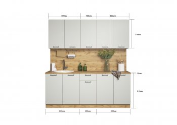 КУхонный гарнитур Валерия 2000 мм вотан/серый (Сурская) в Богдановиче - bogdanovich.mebel-e96.ru