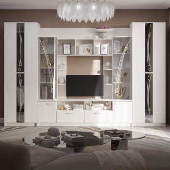 Стенка Венеция ясень белый (БТС) в Богдановиче - bogdanovich.mebel-e96.ru